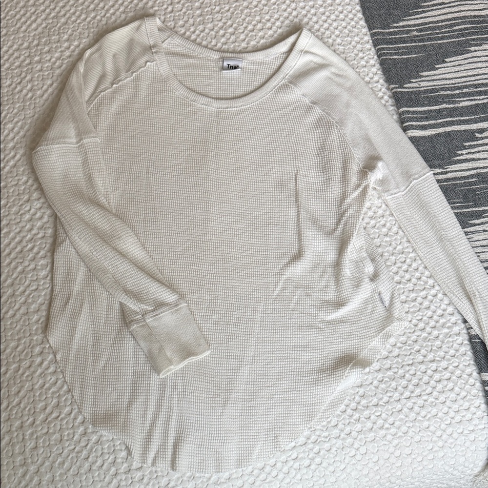 TNA Off-White Long Sleeve Waffle Knit Top